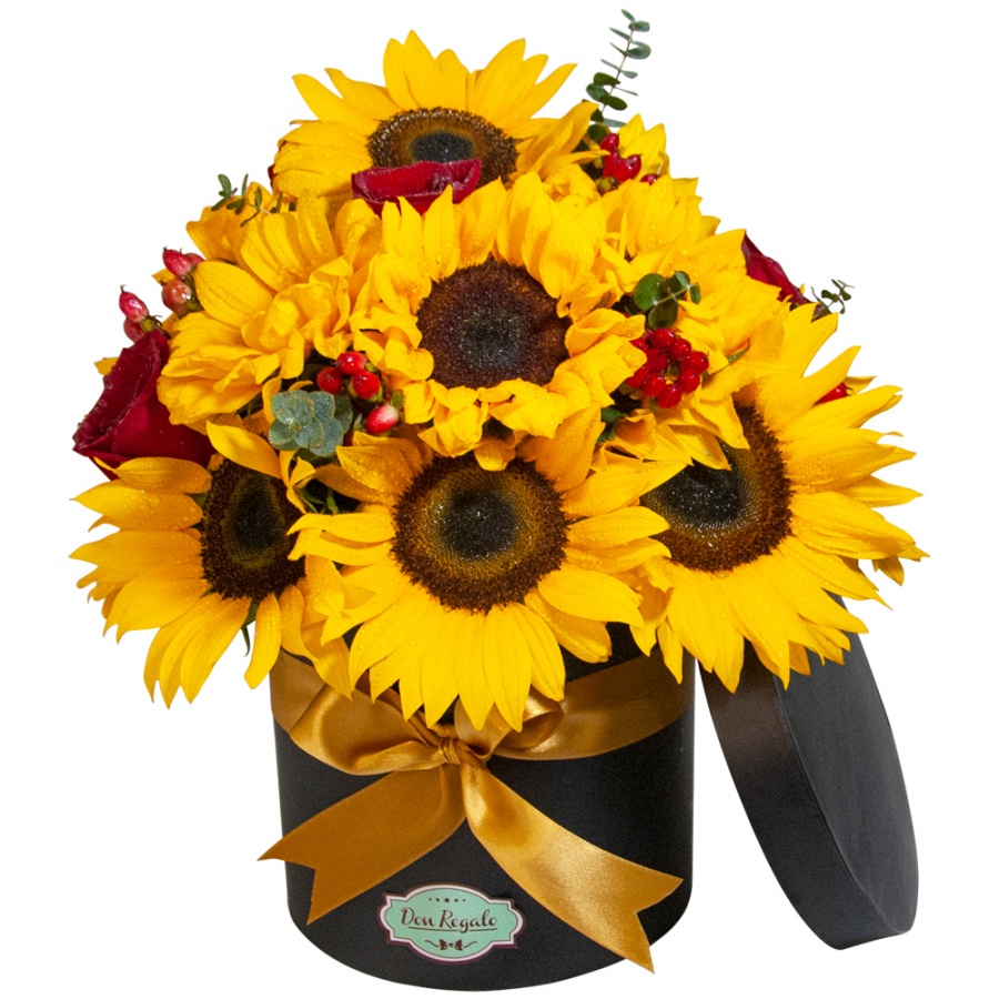 Box de Girasoles con rosas rojas | Don Regalo