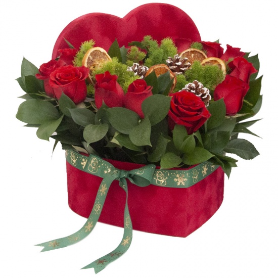 Box de rosas corazón navideño