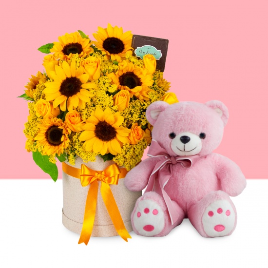 Un Detalle Para Engreír con girasoles y peluche