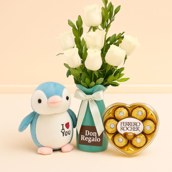 Pingüino encantador con chocolates