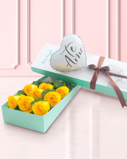 Caja de 9 rosas Amarillas
