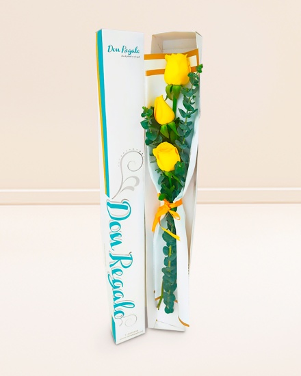 Caja de 3 rosas Amarillas