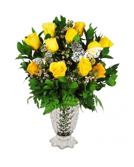 Florero deluxe de 12 rosas amarillas