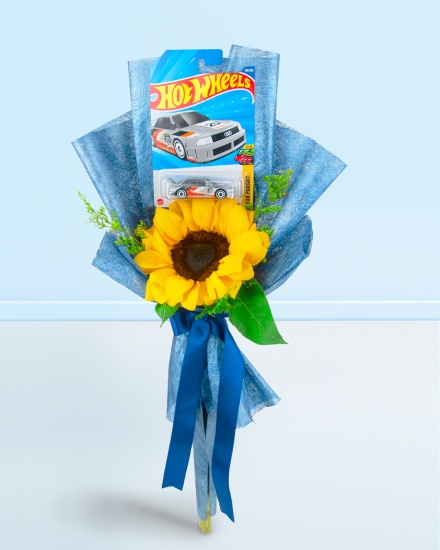 Ramo de 1 Girasol + carrito Hot Wheels