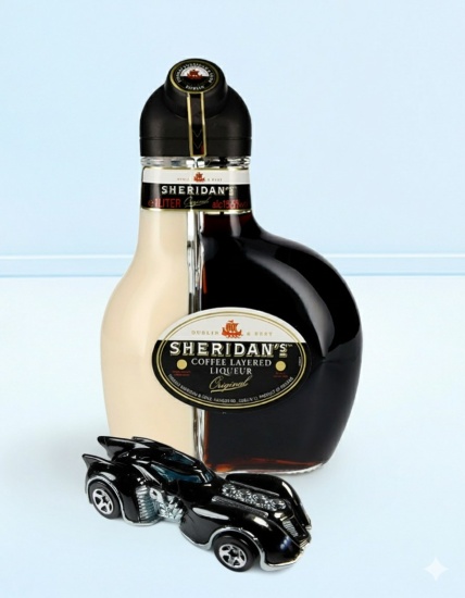 Licor de Crema SHERIDAN'S Botella 750ml + carrito Hot Wheels de colección Batman