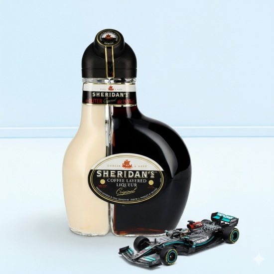 Licor de Crema SHERIDANS Botella 750ml + carrito Hot Wheels de colección Formula 1