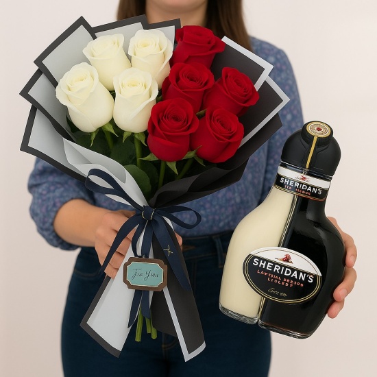 Ramo de rosas  + Licor de Crema SHERIDANS x 750ml