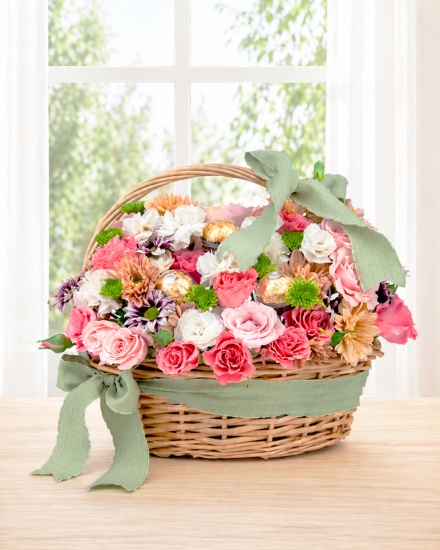 Arreglo Floral con Chocolates Ferrero Rocher